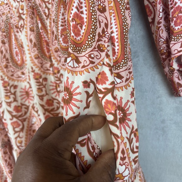 Spartina 449 Paisley Tiered Mini Dress Pink Orange Boho V-Neck Pockets Size M - Picture 6 of 10